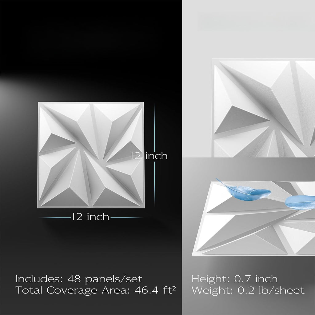48 Pack White PVC 3D Geometric Wall Panels