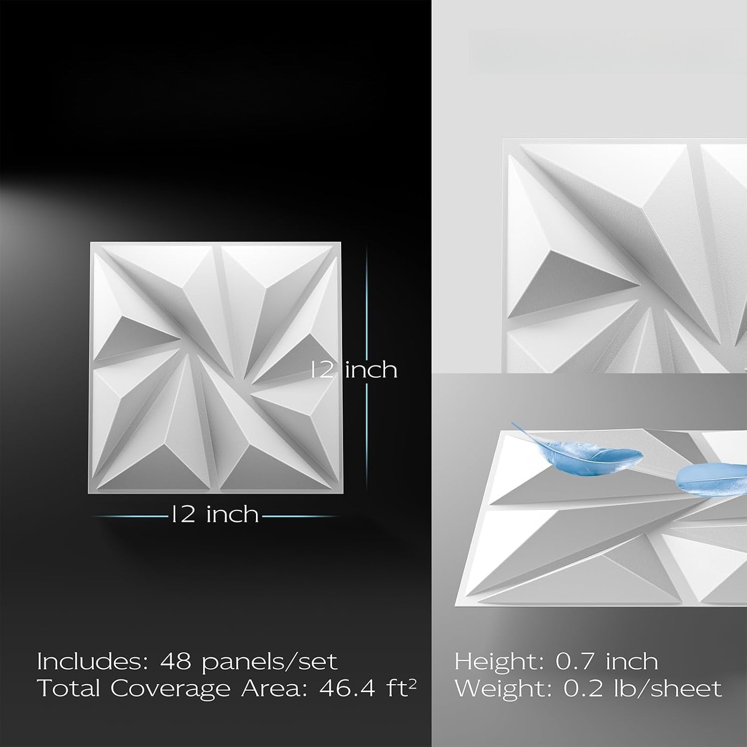 48 Pack White PVC 3D Geometric Wall Panels