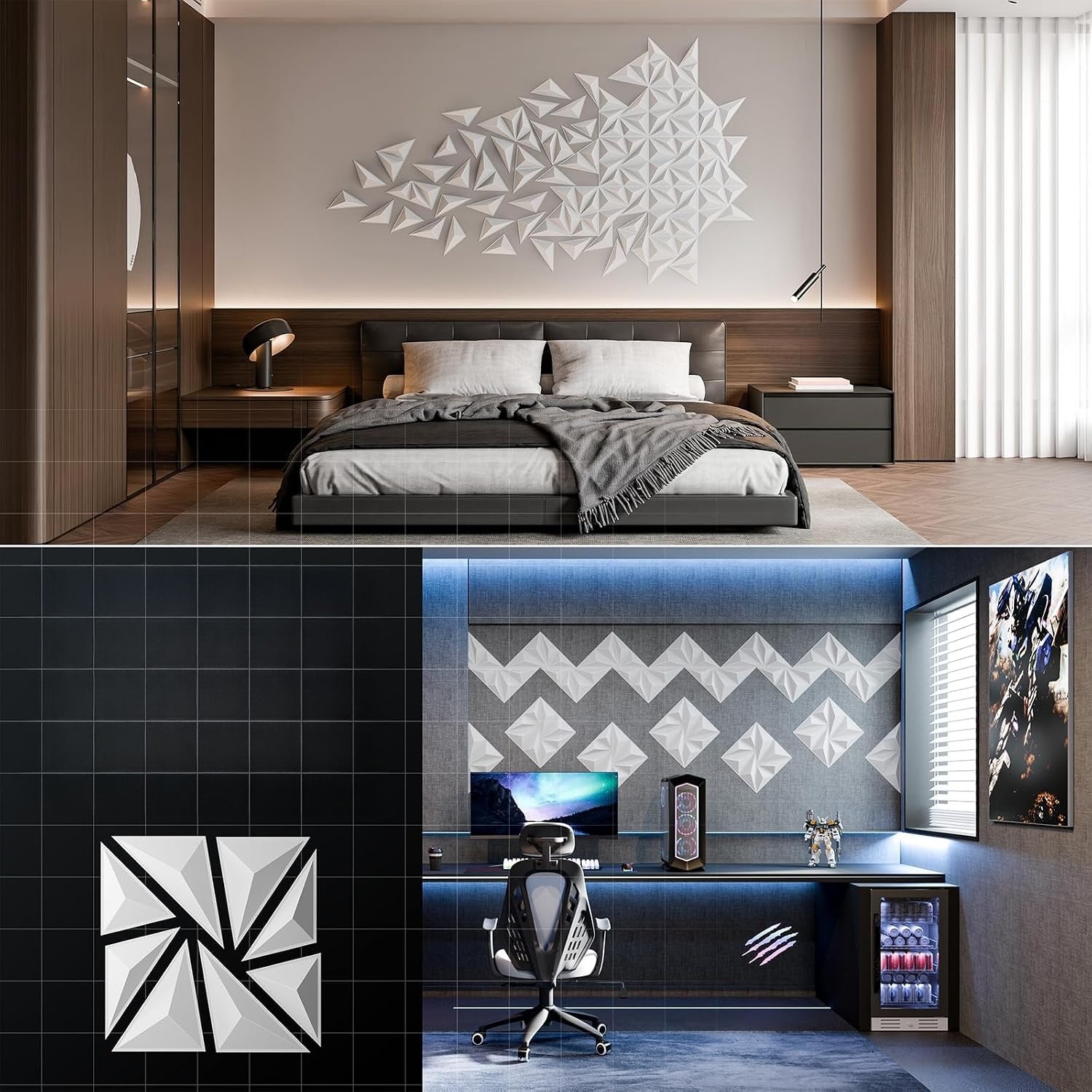 48 Pack White PVC 3D Geometric Wall Panels