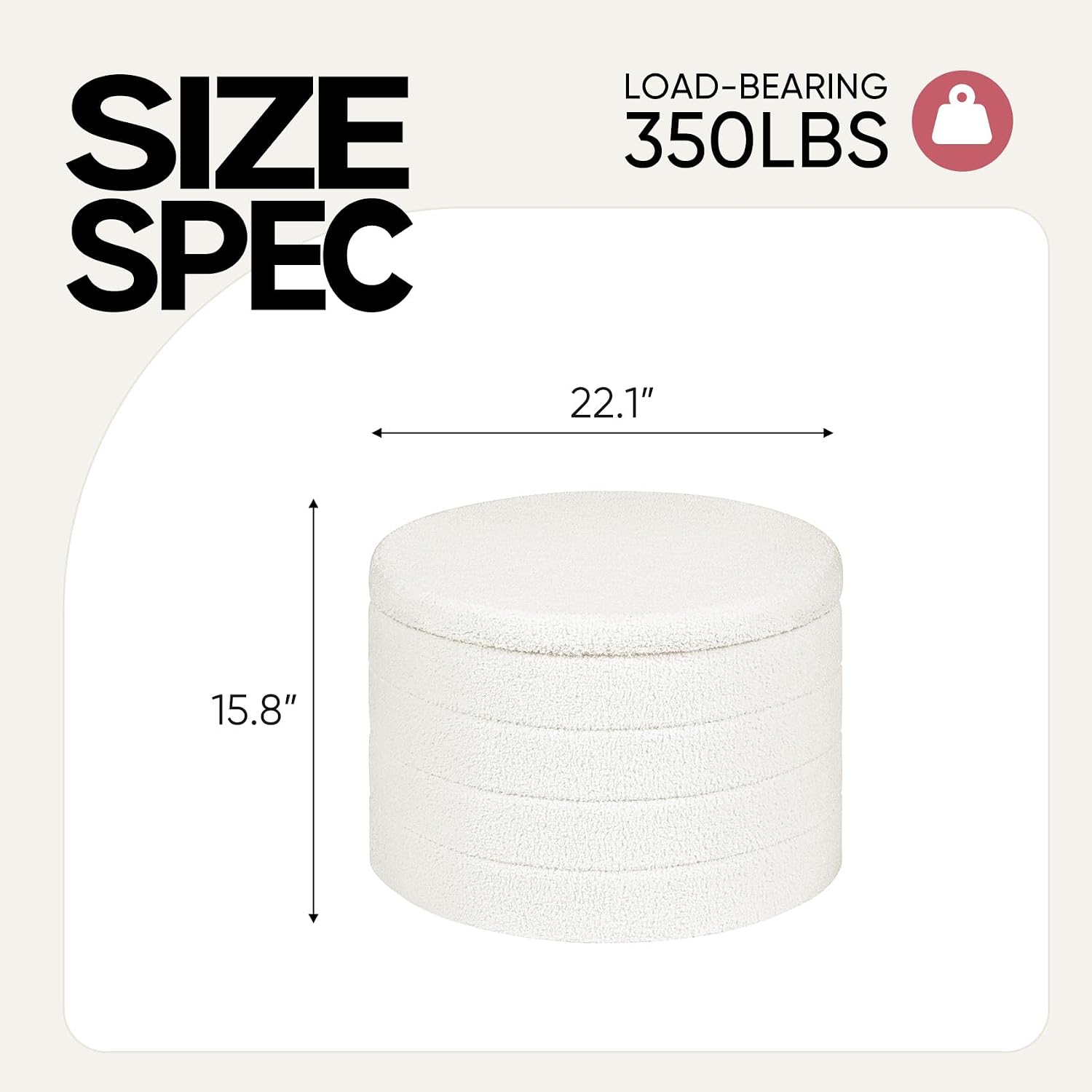 22" Round Boucle Sherpa Storage Ottoman With Tray