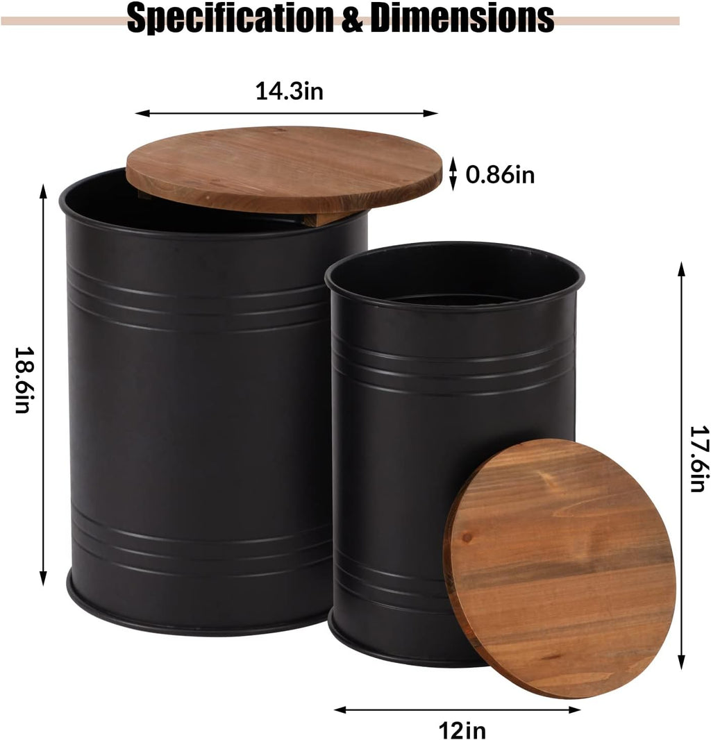 Set of 2 Farmhouse Storage End Tables, Black