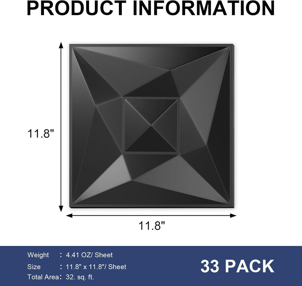 33 Pack Black PVC 3D Geometric Wall Panels