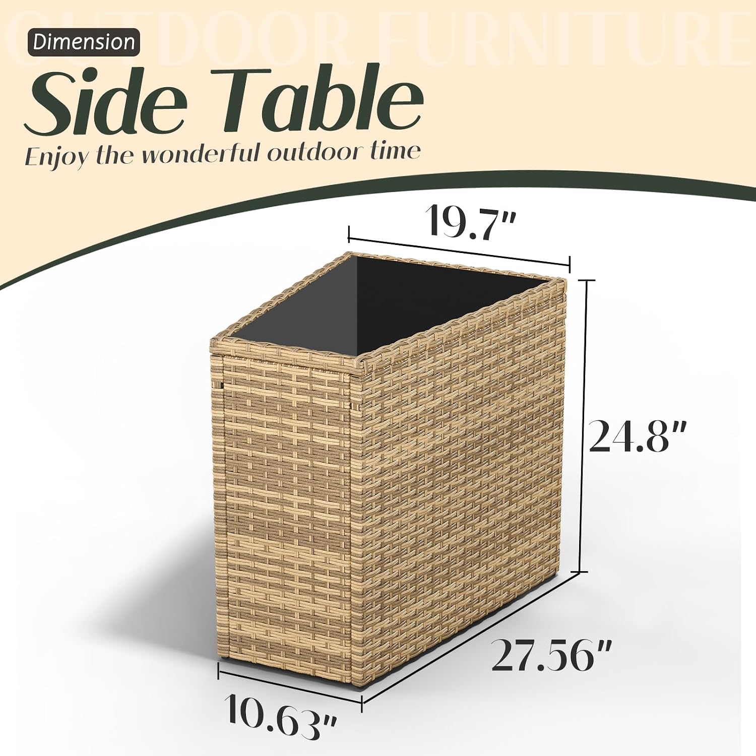 PE Rattan Wedge End Table With Glass Top, Brown
