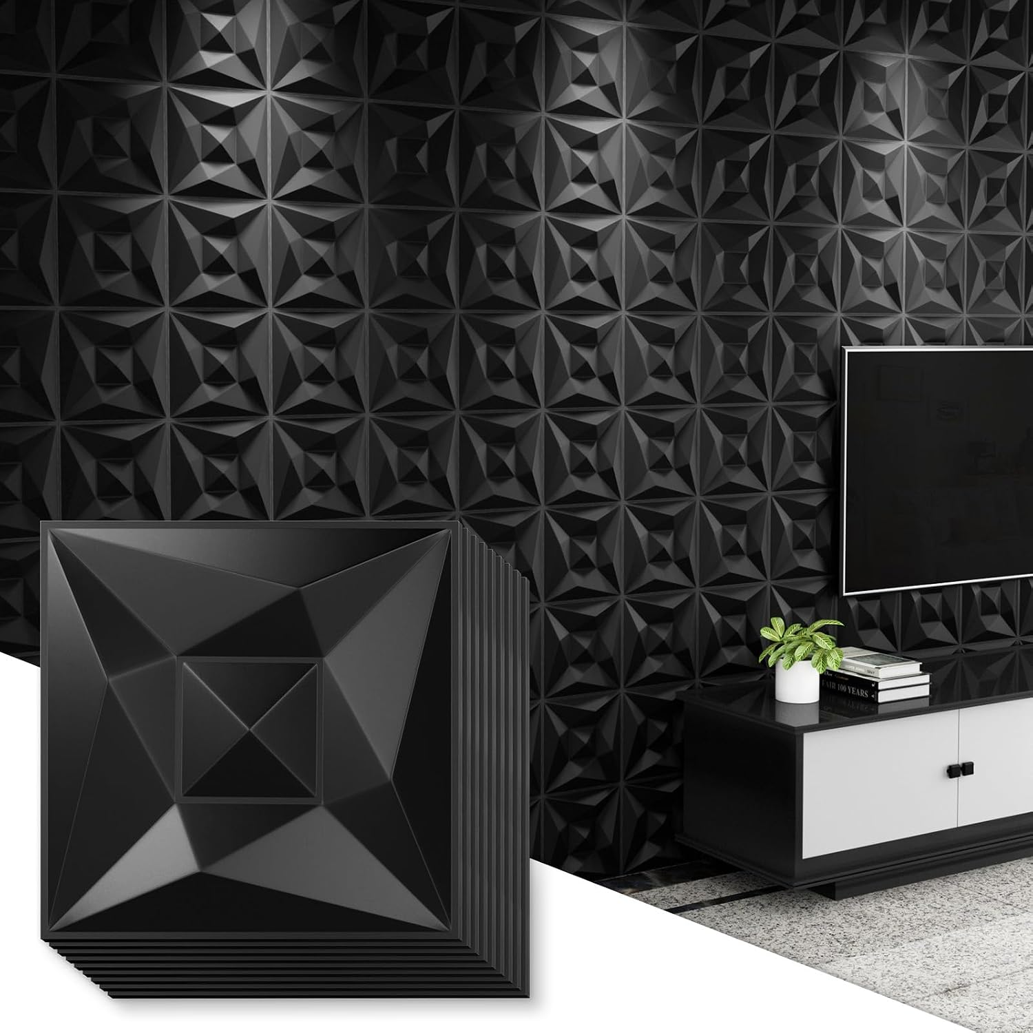 33 Pack Black PVC 3D Geometric Wall Panels