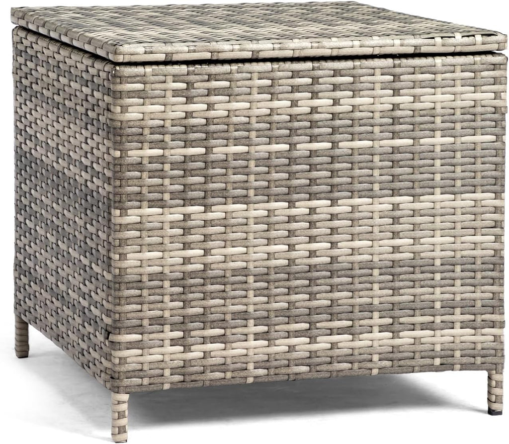 21 Inch PE Rattan Patio Storage Side Table, Grey