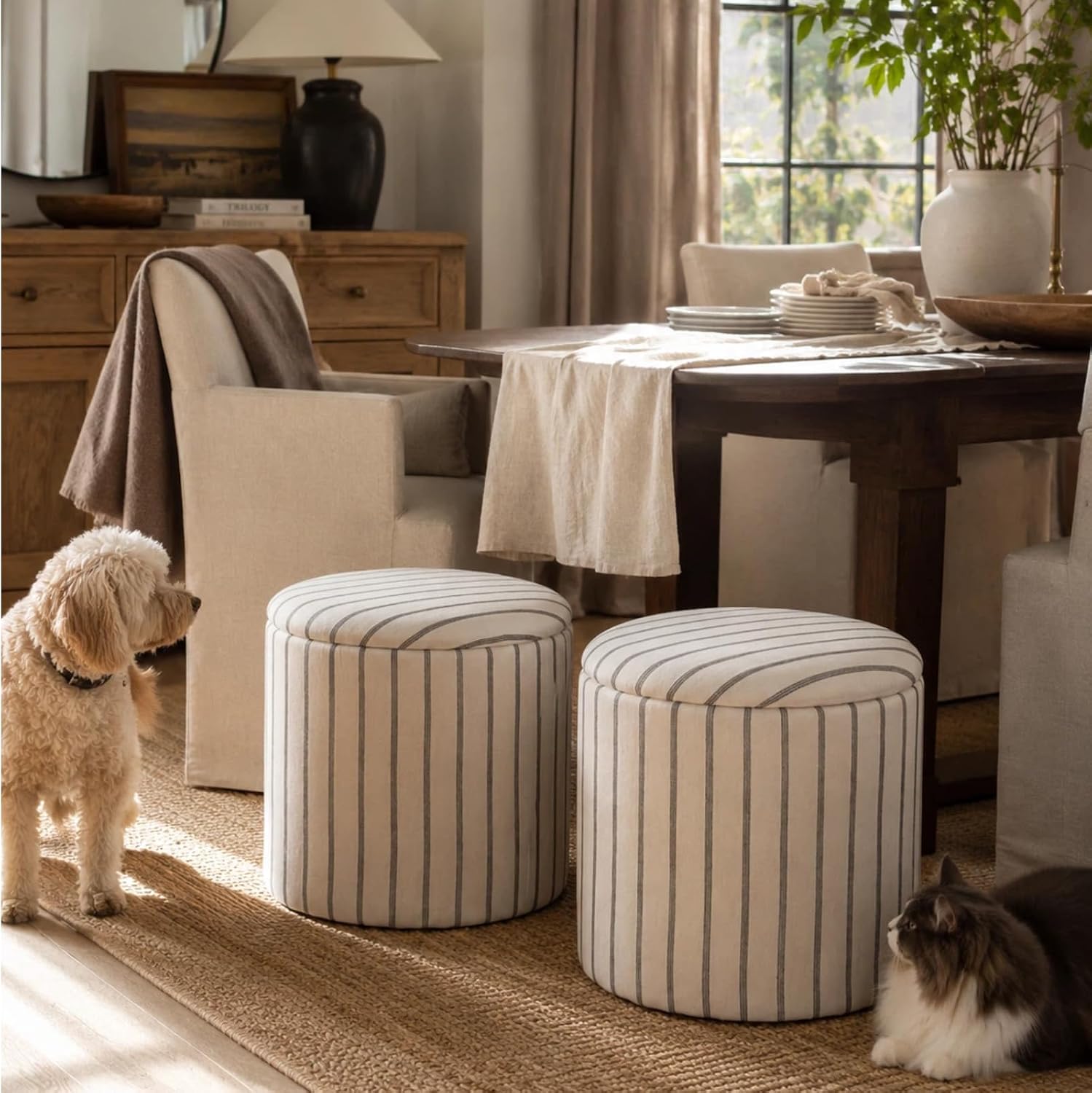 18" Round Storage Ottoman With Detachable Tray