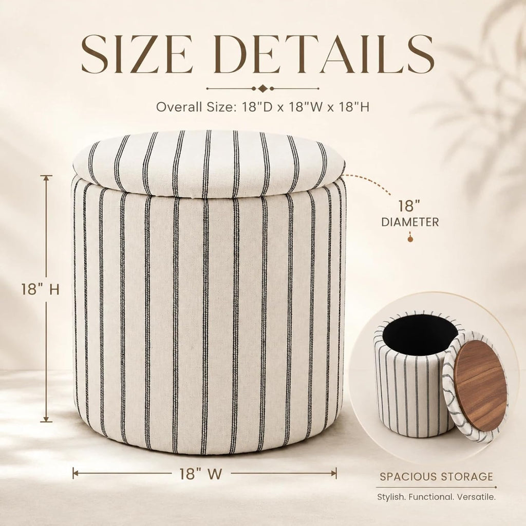 18" Round Storage Ottoman With Detachable Tray