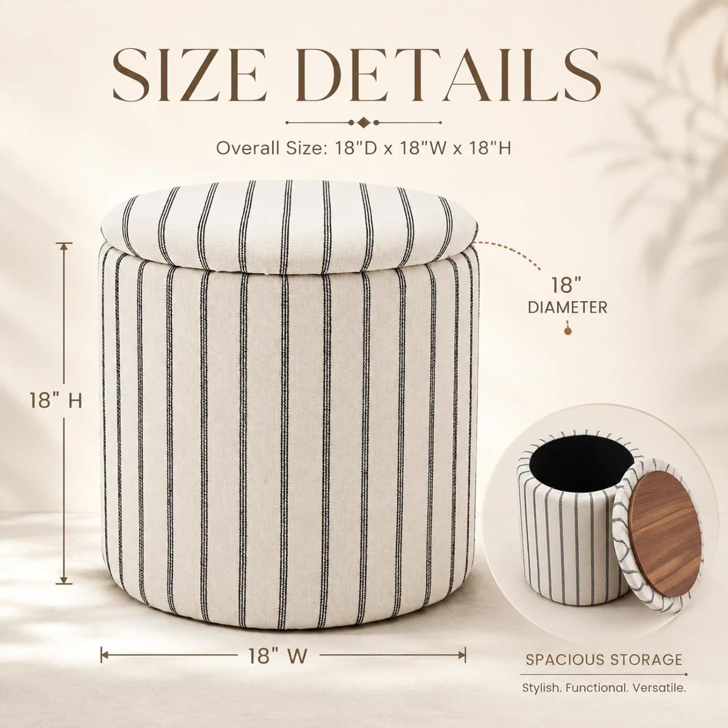 18" Round Storage Ottoman With Detachable Tray
