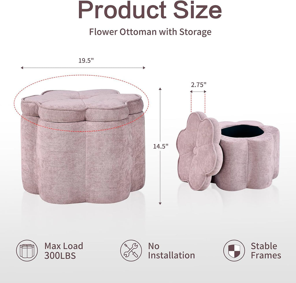 Collection Pink Flower Storage Ottoman, Sandy Pink