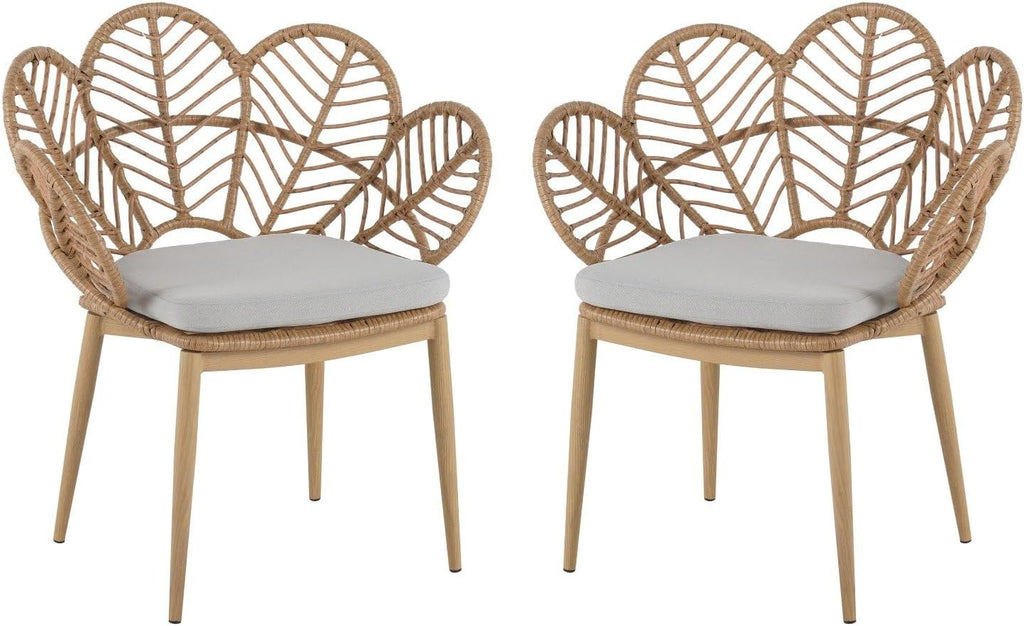 Set of 2 Outdoor Wicker Dining Chairs, Light Teak
