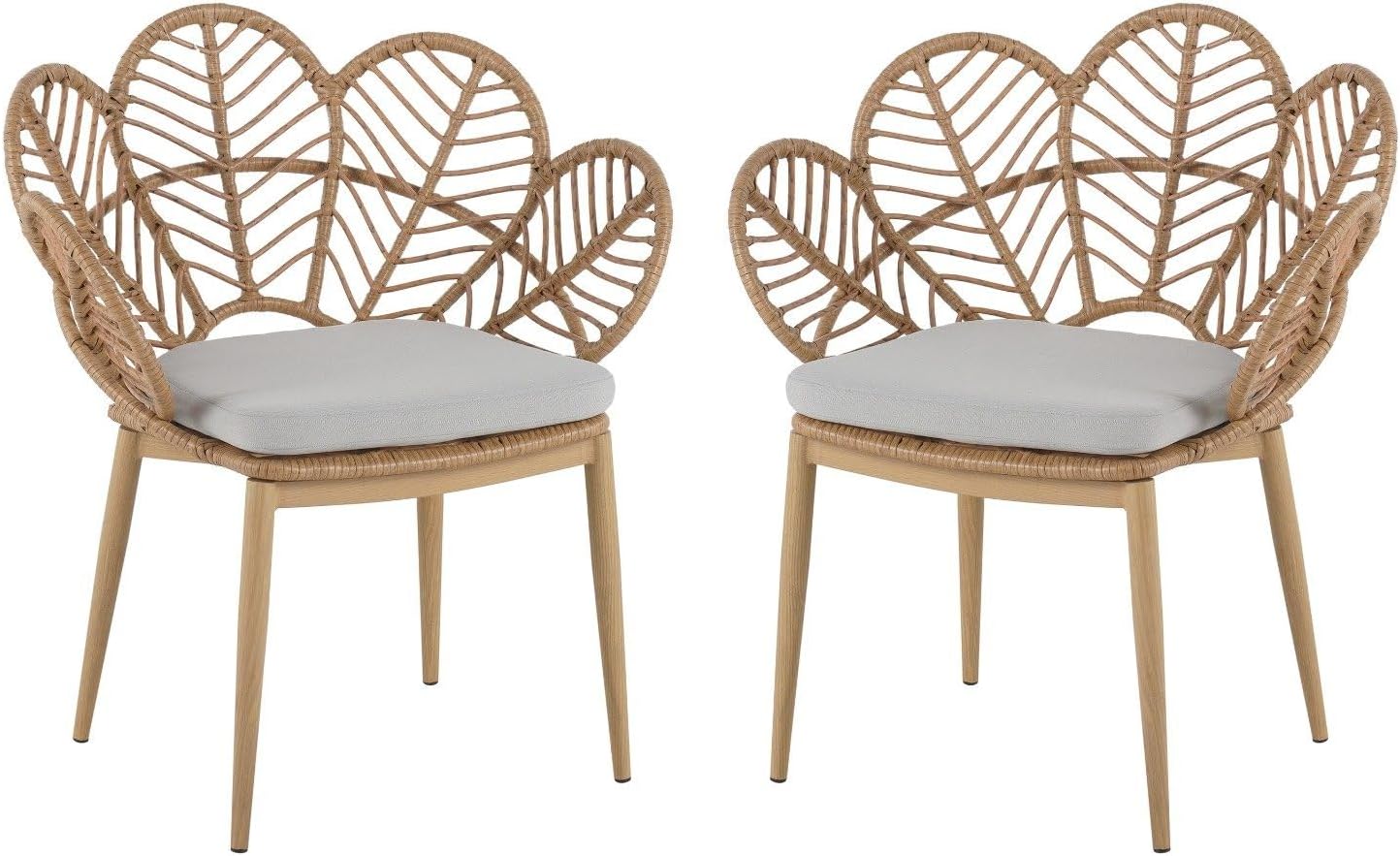 Set of 2 Outdoor Wicker Dining Chairs, Light Teak