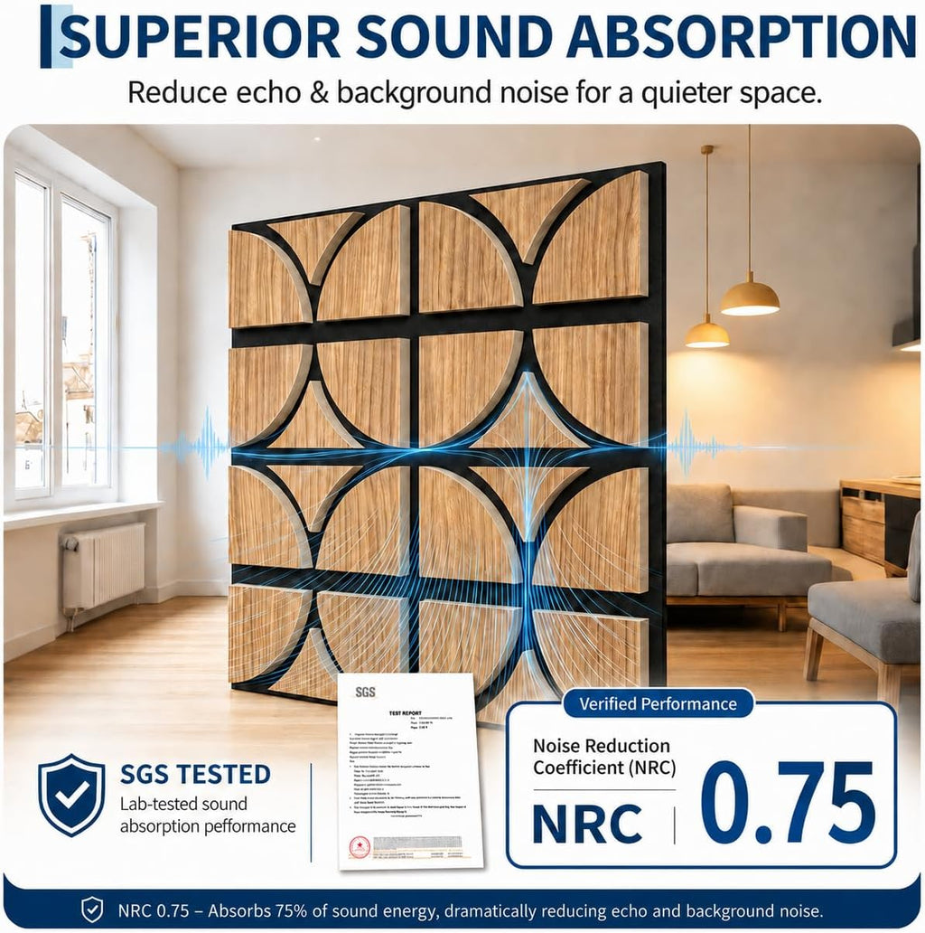 12 Pack Wood Acoustic Wall Panels, Walnut