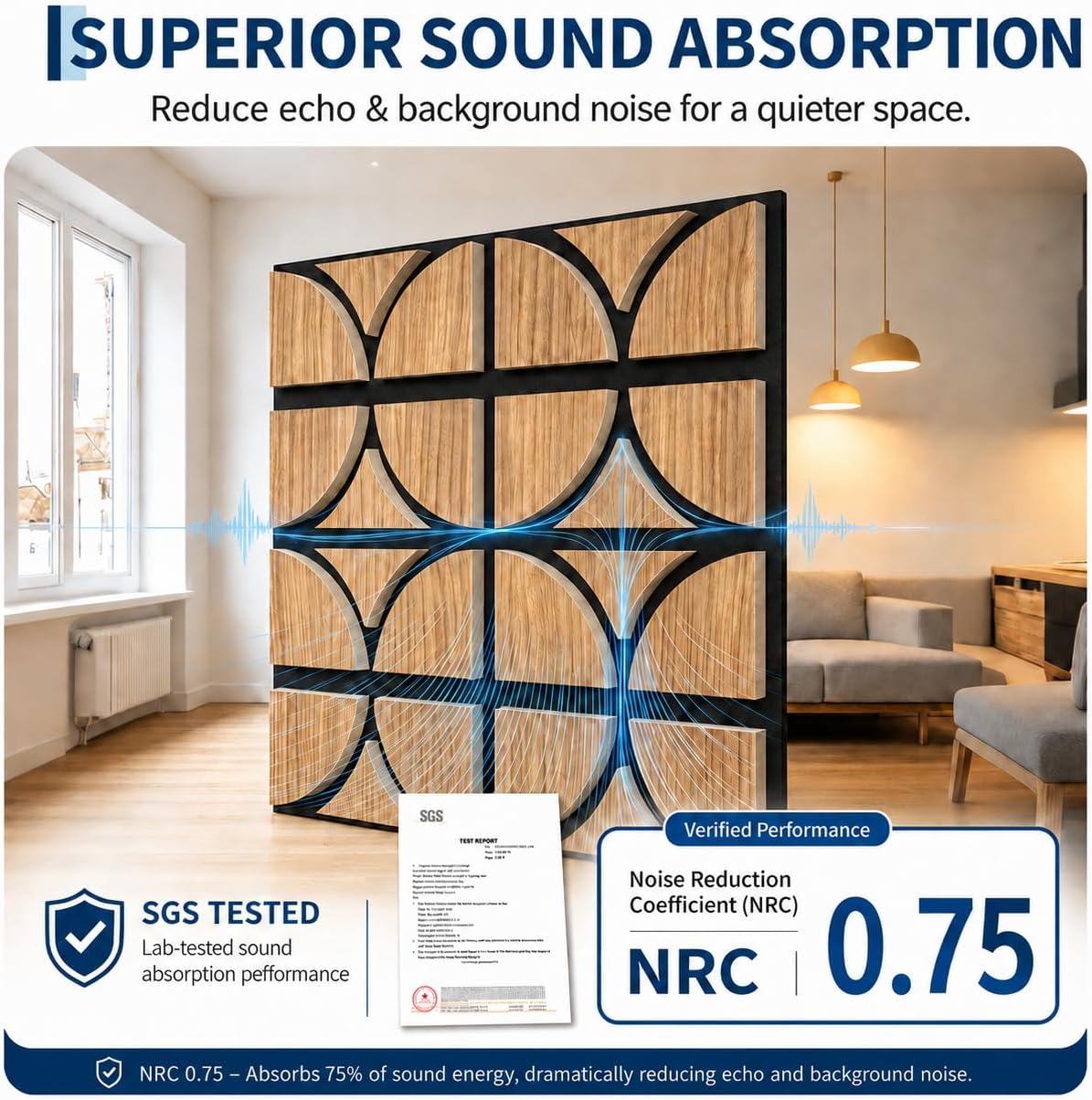 12 Pack Wood Acoustic Wall Panels, Walnut