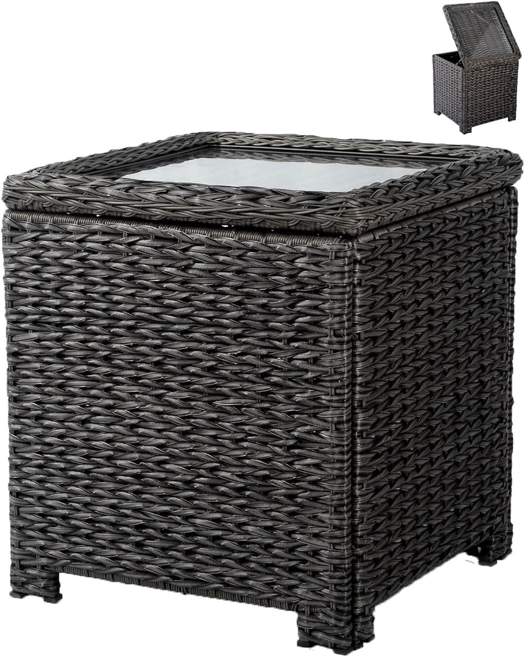 HDPE Rattan Outdoor Storage Side Table, Dark Brown