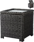 HDPE Rattan Outdoor Storage Side Table, Dark Brown
