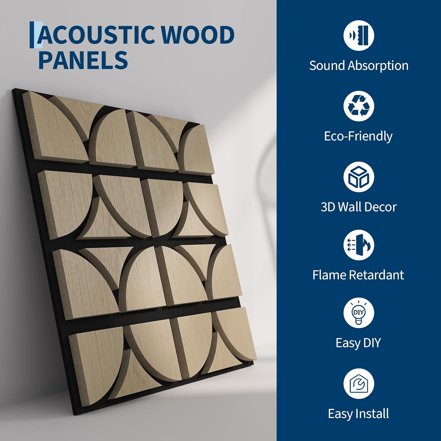 12 Pack Wood Acoustic Wall Panels, Walnut
