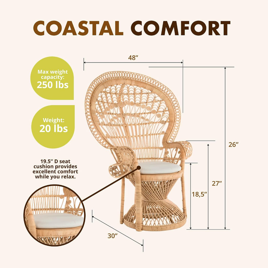 Grand Peacock Rattan Accent Chair, Natural