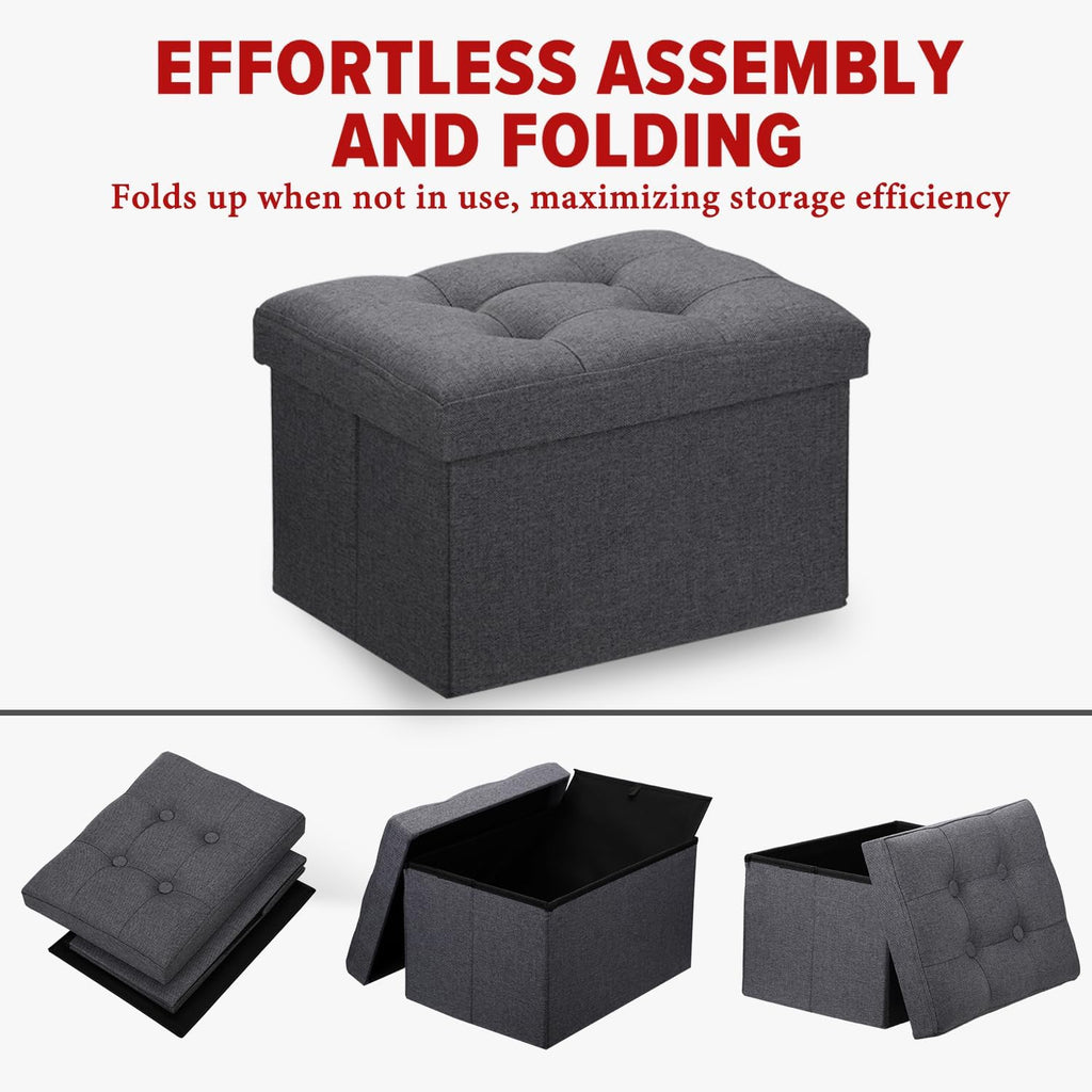 Folding Linen Storage Ottoman, Dark Gray