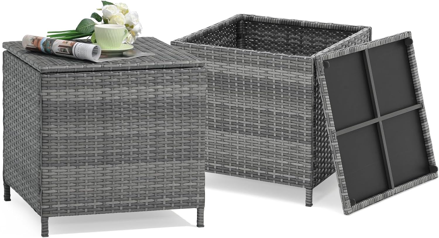 Garden Square Rattan Storage End Table