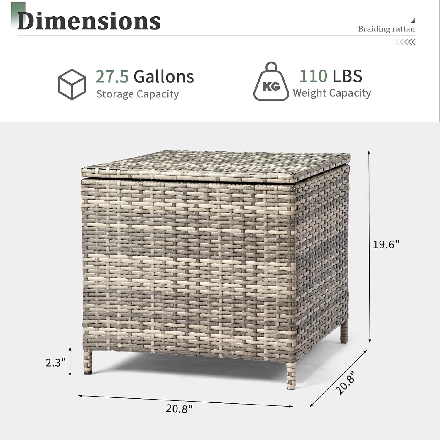 21 Inch PE Rattan Patio Storage Side Table, Grey