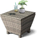 Trapezoid Wicker Storage Side Table, Grey