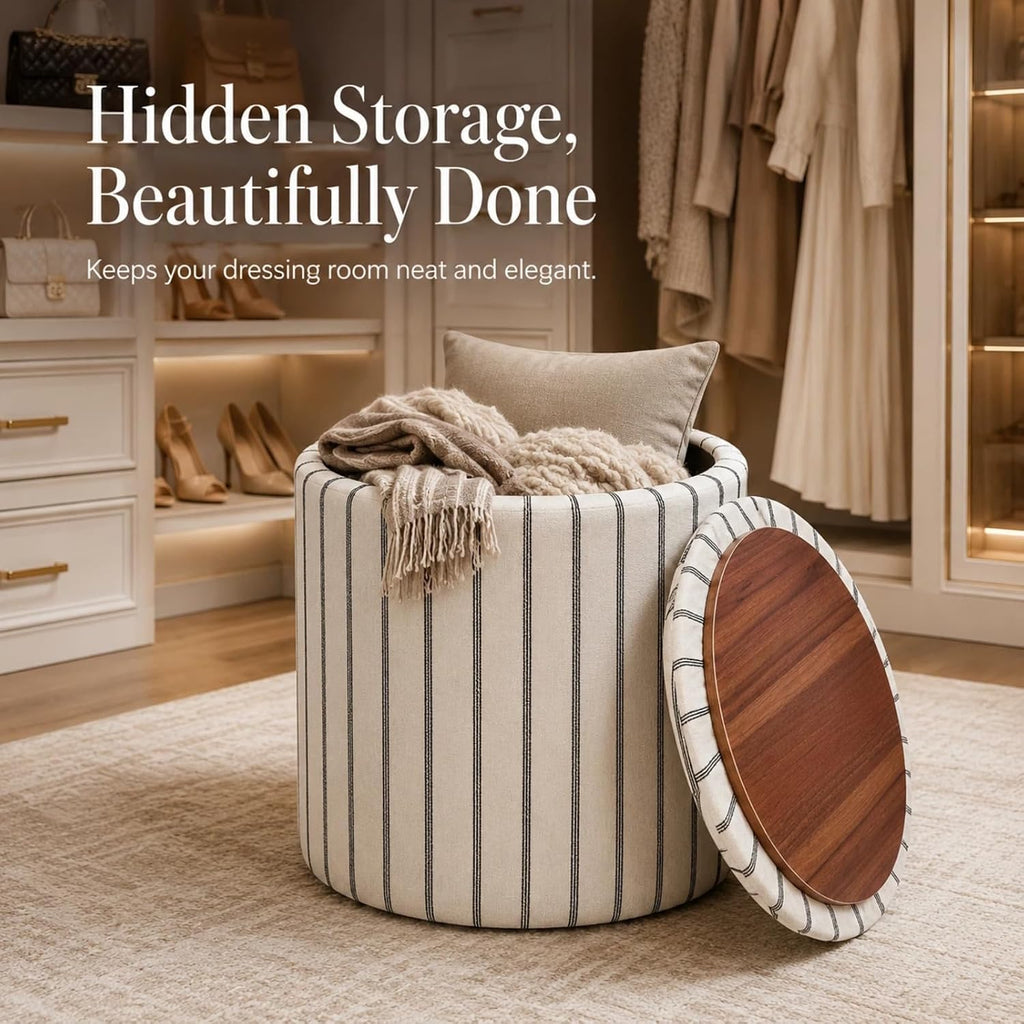 18" Round Storage Ottoman With Detachable Tray
