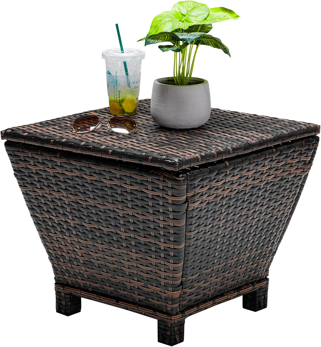 Trapezoidal Wicker Storage Side Table, Brown