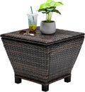 Trapezoidal Wicker Storage Side Table, Brown