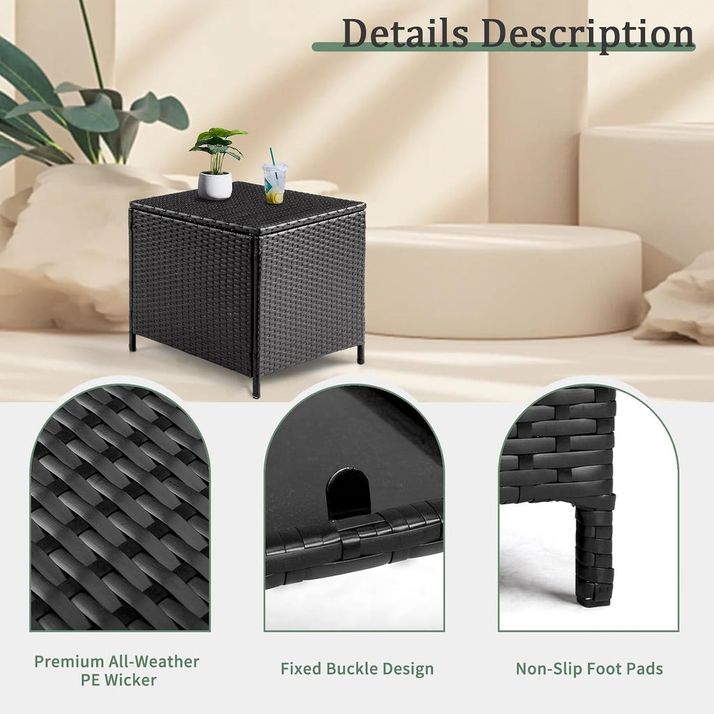 Brown Rattan Outdoor Storage Side Table, 27 Gallon