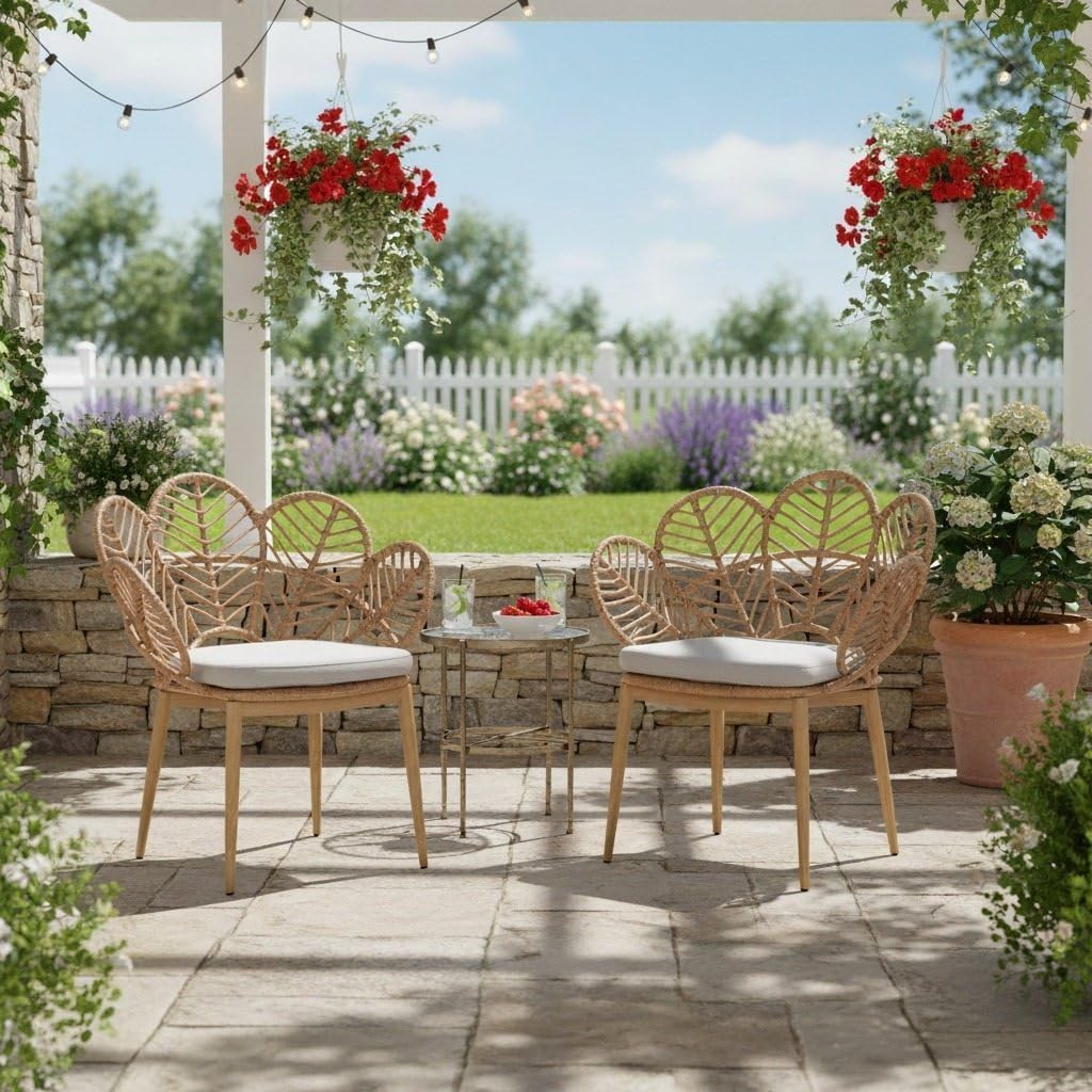 Set of 2 Outdoor Wicker Dining Chairs, Light Teak