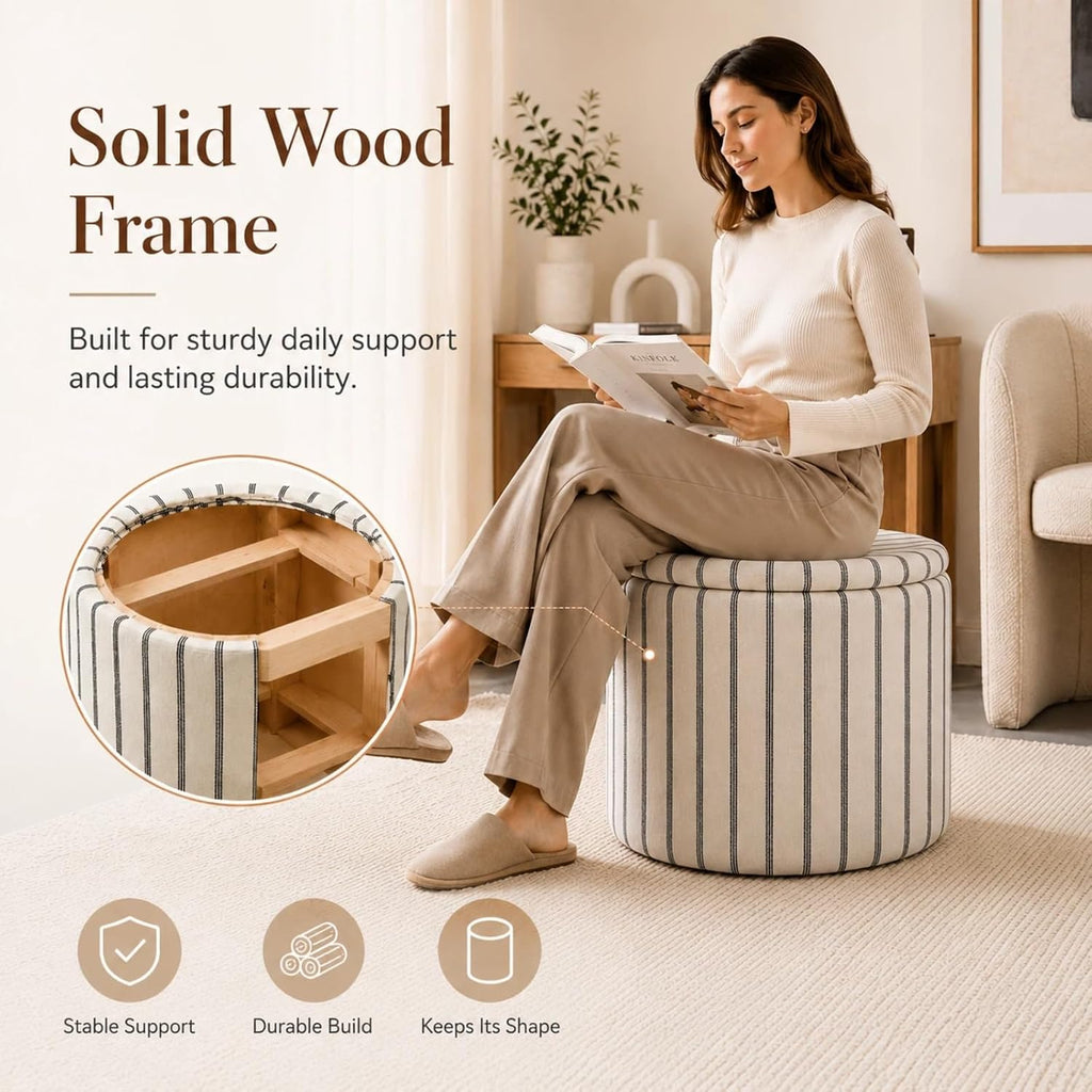 18" Round Storage Ottoman With Detachable Tray