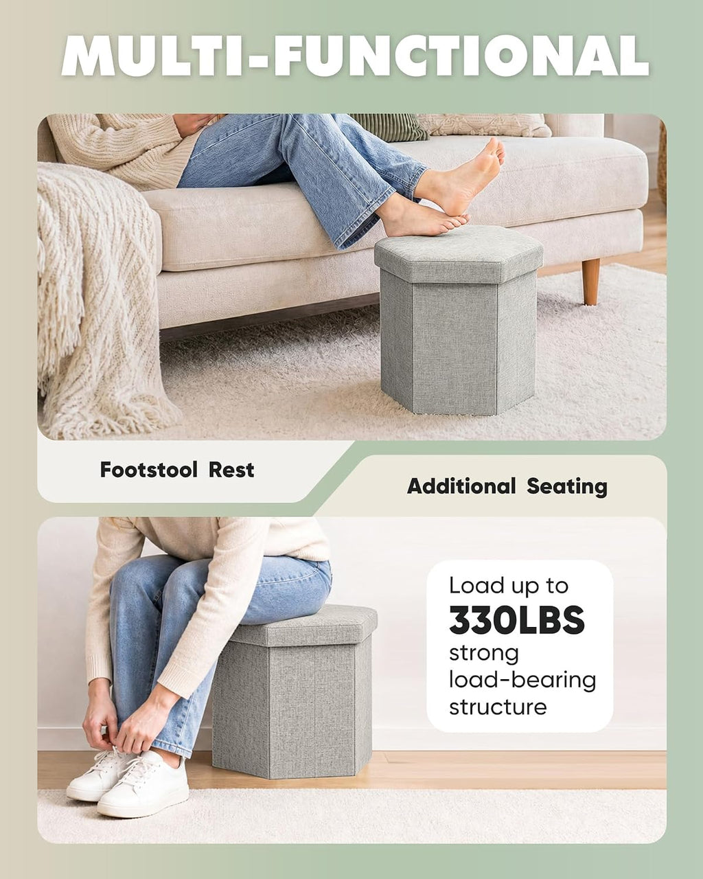 Hexagonal Chenille Storage Ottoman, White