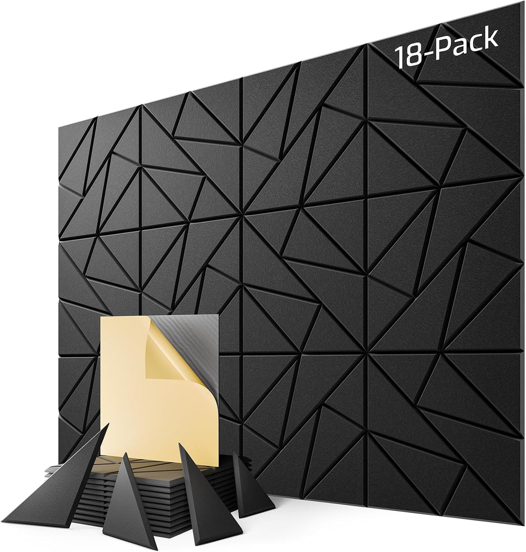 18 Pack Self Adhesive Acoustic Foam Panels, Black