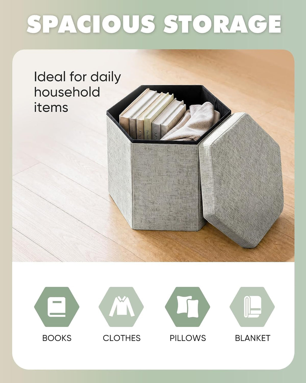 Hexagonal Chenille Storage Ottoman, White