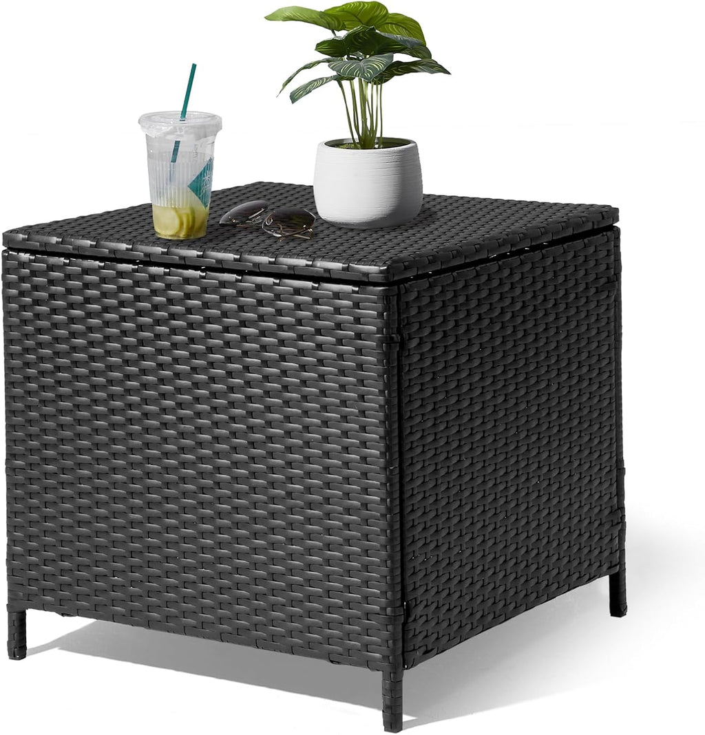 Brown Rattan Outdoor Storage Side Table, 27 Gallon