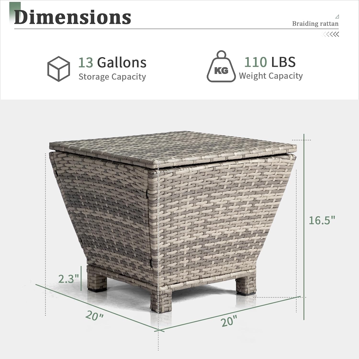 Trapezoid Wicker Storage Side Table, Grey
