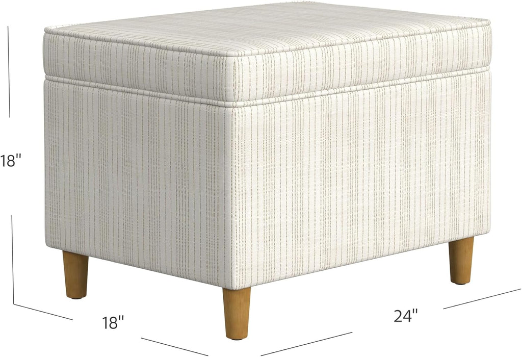 24" Storage Ottoman, Cream Pinstripe