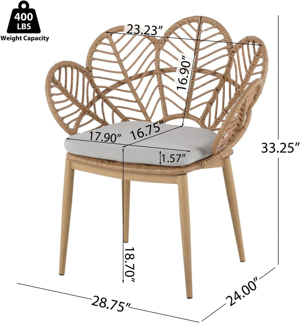 Set of 2 Outdoor Wicker Dining Chairs, Light Teak