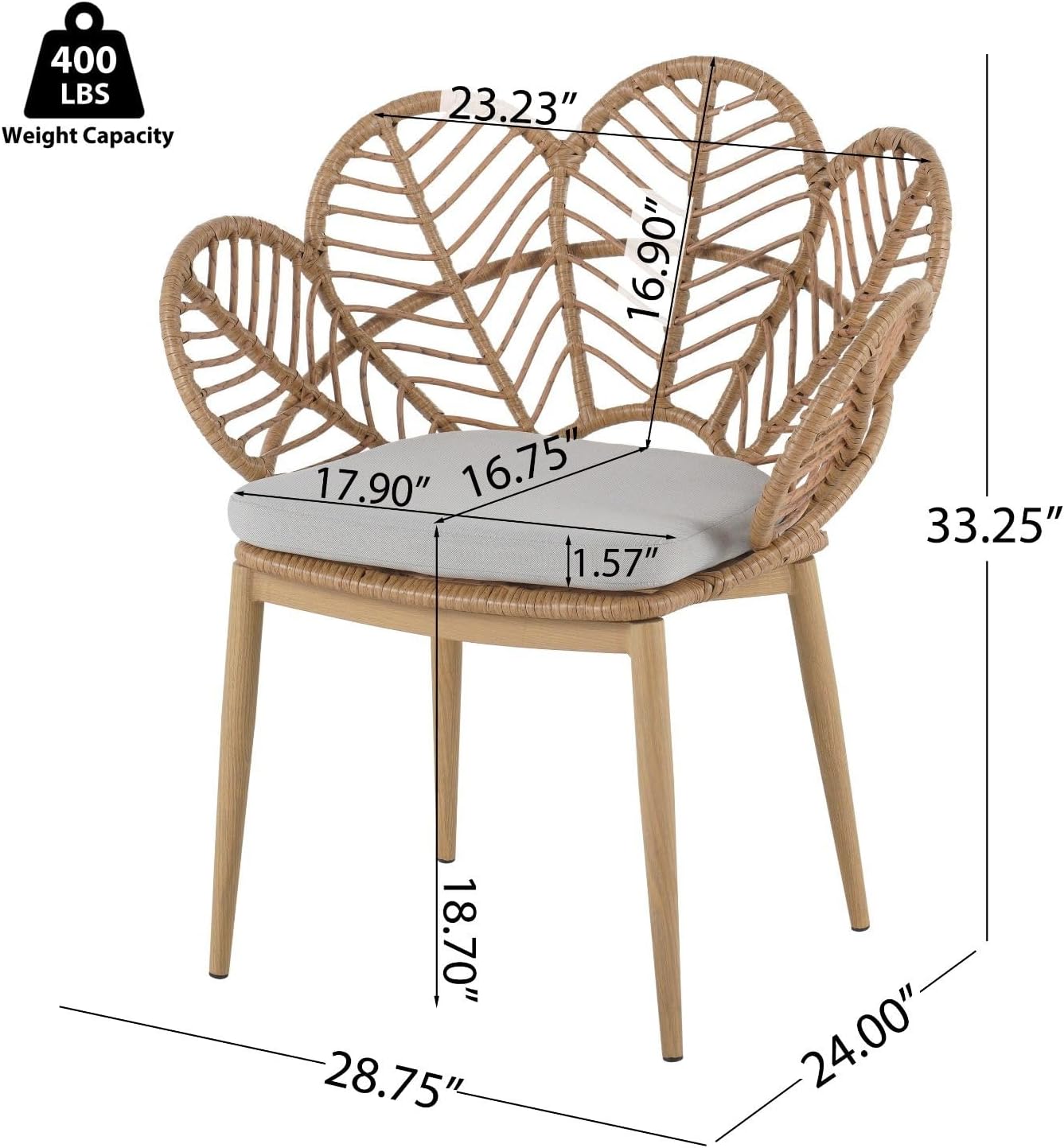 Set of 2 Outdoor Wicker Dining Chairs, Light Teak
