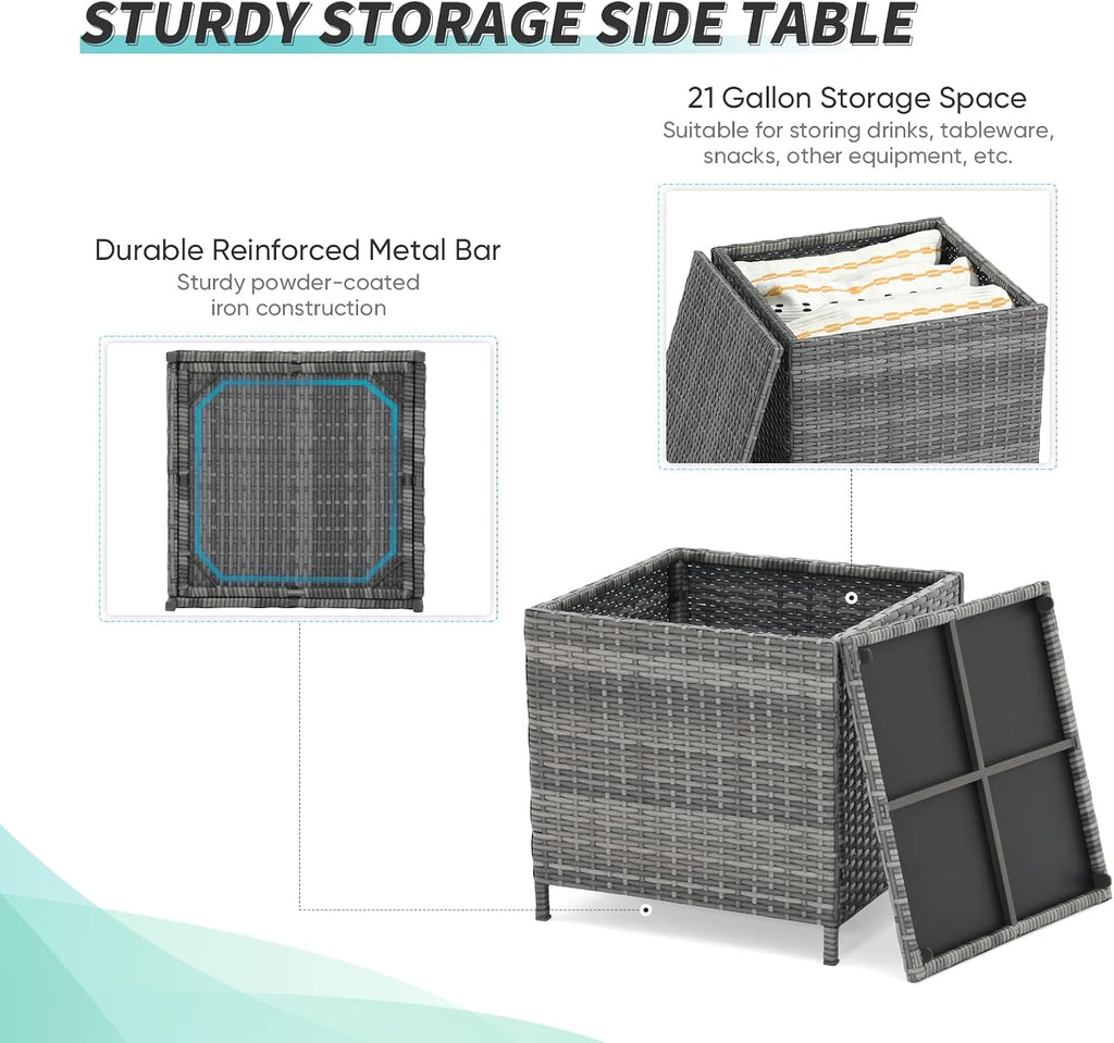 Garden Square Rattan Storage End Table