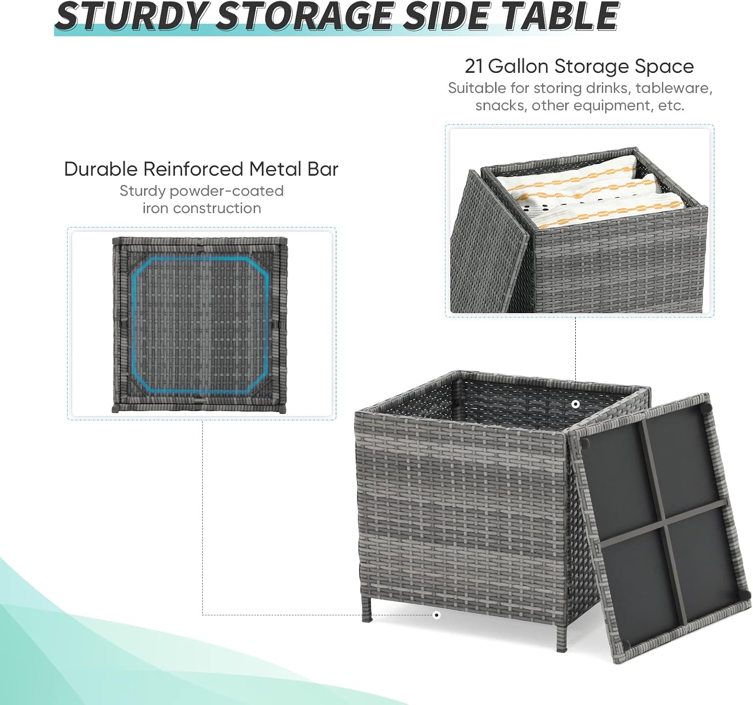 Garden Square Rattan Storage End Table
