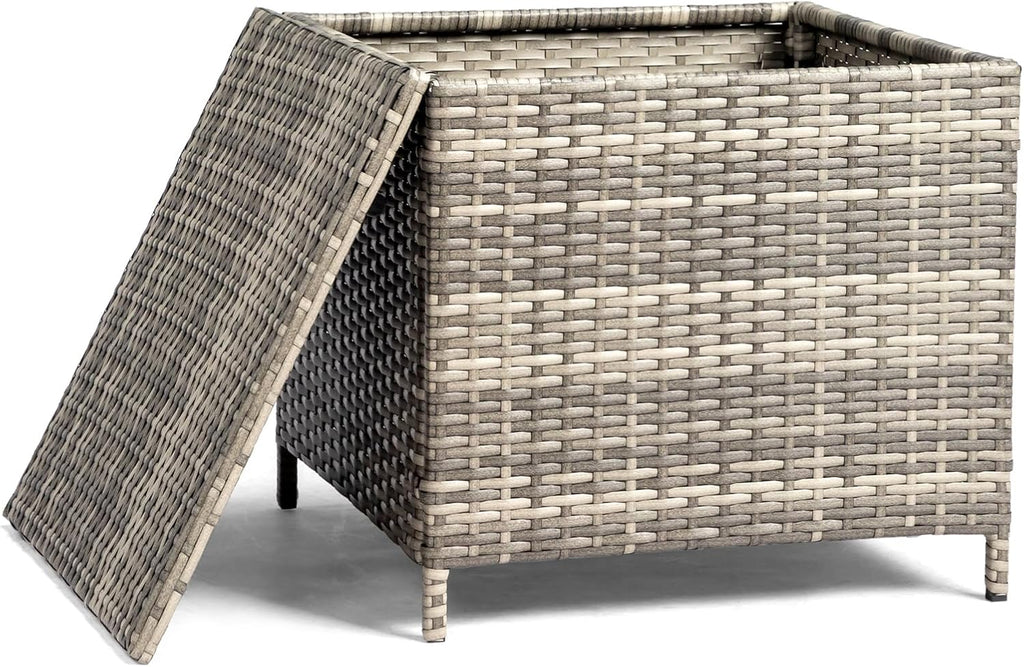 21 Inch PE Rattan Patio Storage Side Table, Grey