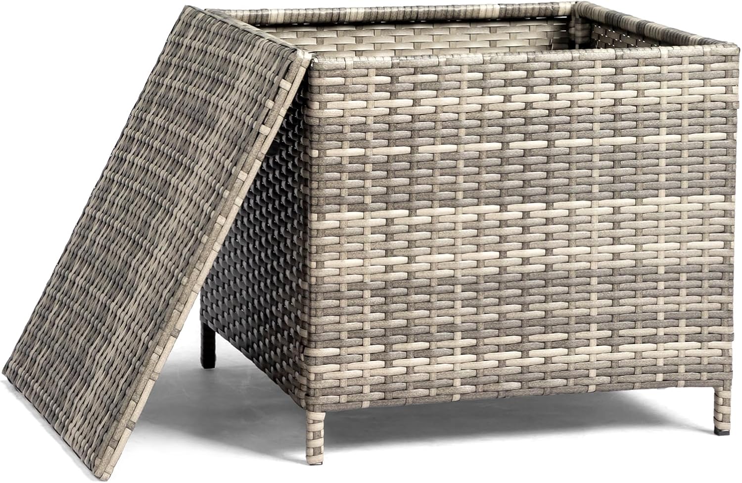 21 Inch PE Rattan Patio Storage Side Table, Grey