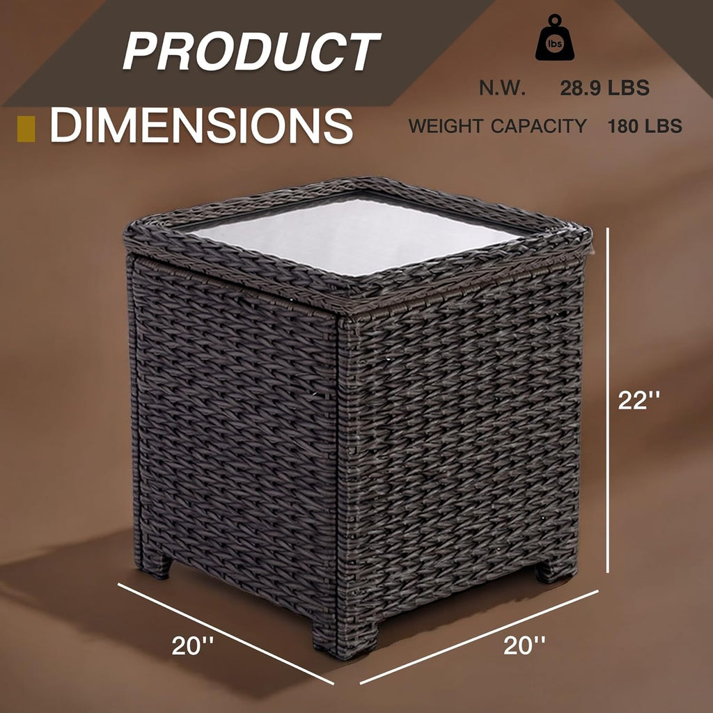 HDPE Rattan Outdoor Storage Side Table, Dark Brown