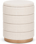 16" Round Linen Storage Ottoman, Beige
