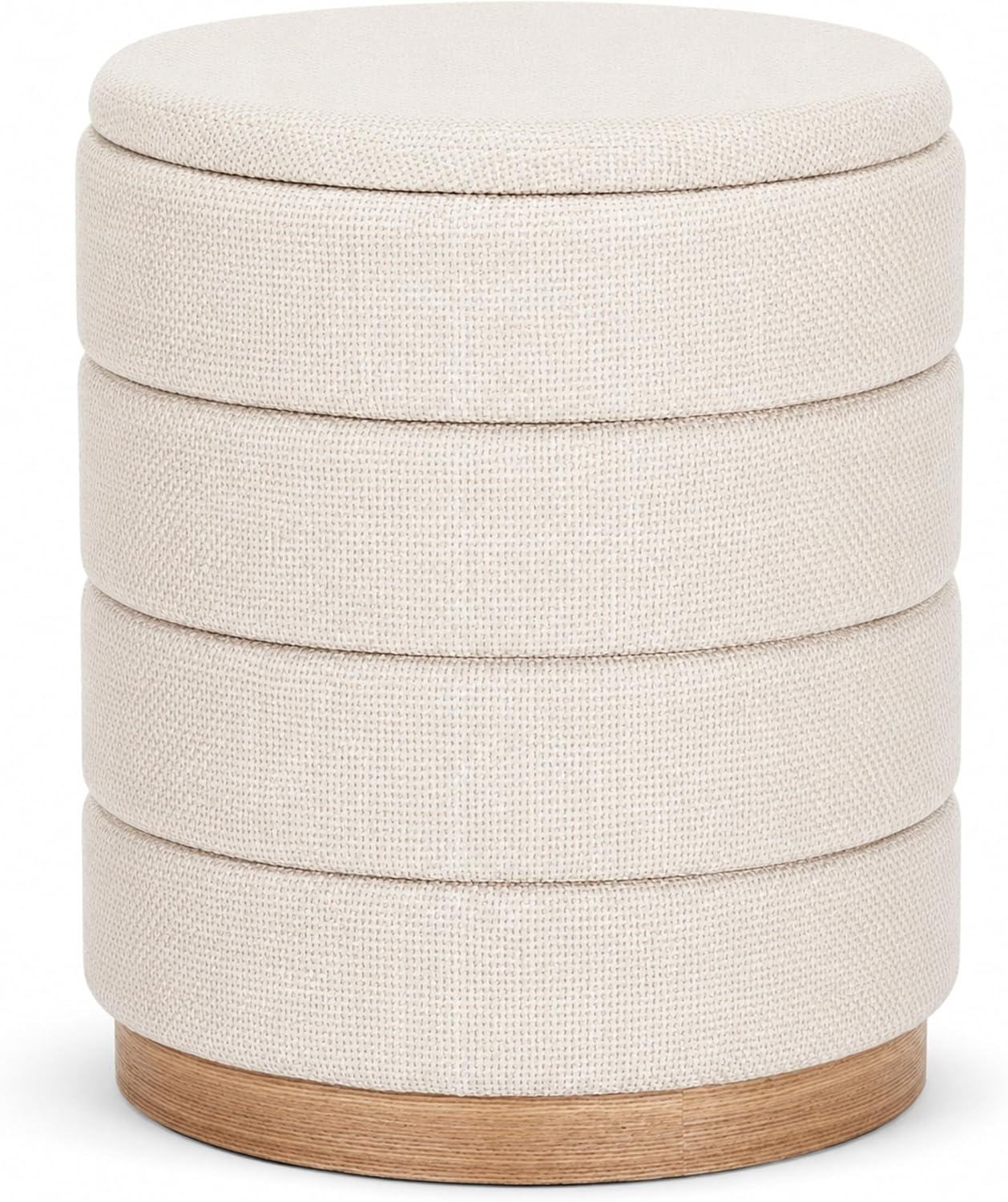 16" Round Linen Storage Ottoman, Beige