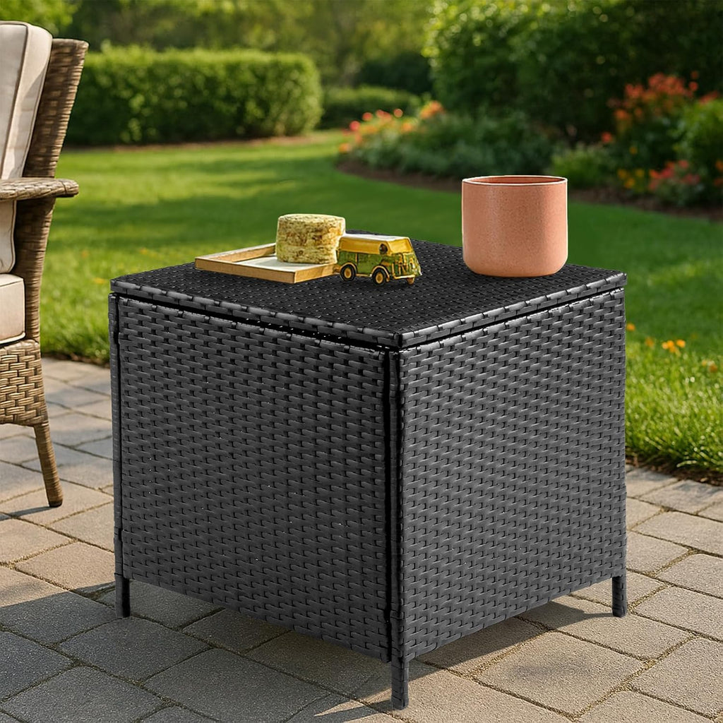 Brown Rattan Outdoor Storage Side Table, 27 Gallon