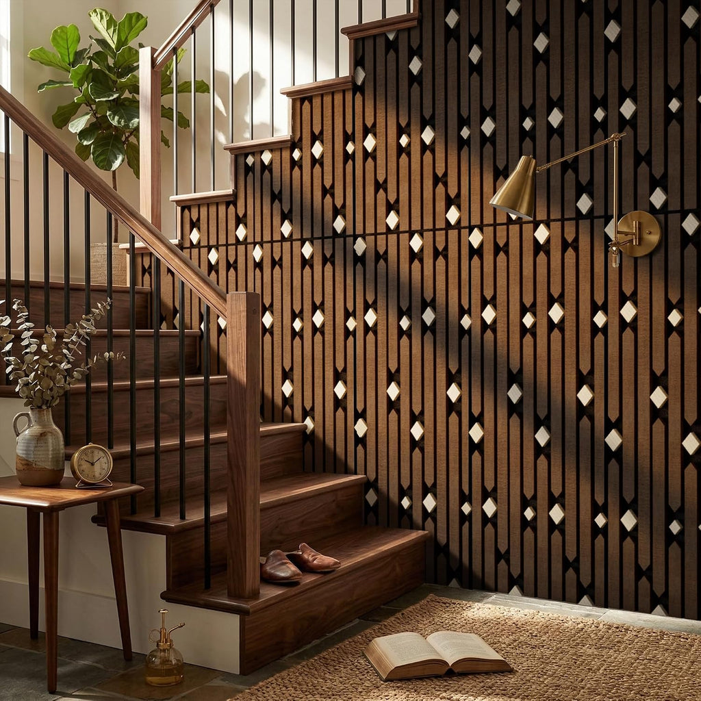 4 Pack PVC Geometric Acoustic Wall Panels, Grey Walnut
