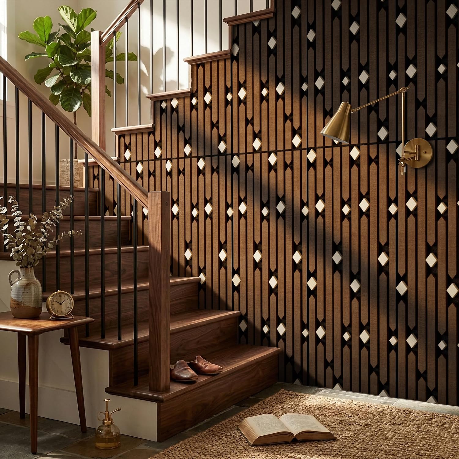 4 Pack PVC Geometric Acoustic Wall Panels, Grey Walnut