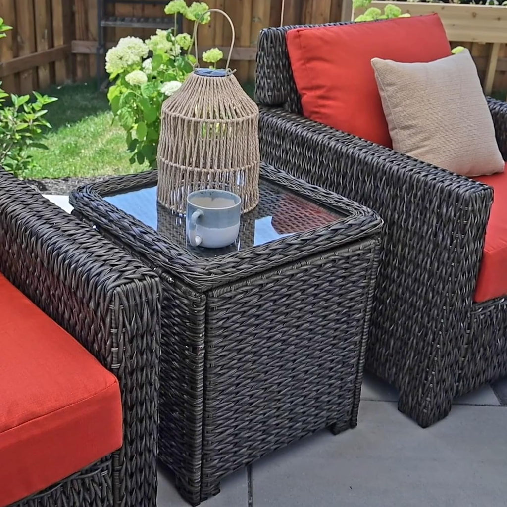 HDPE Rattan Outdoor Storage Side Table, Dark Brown